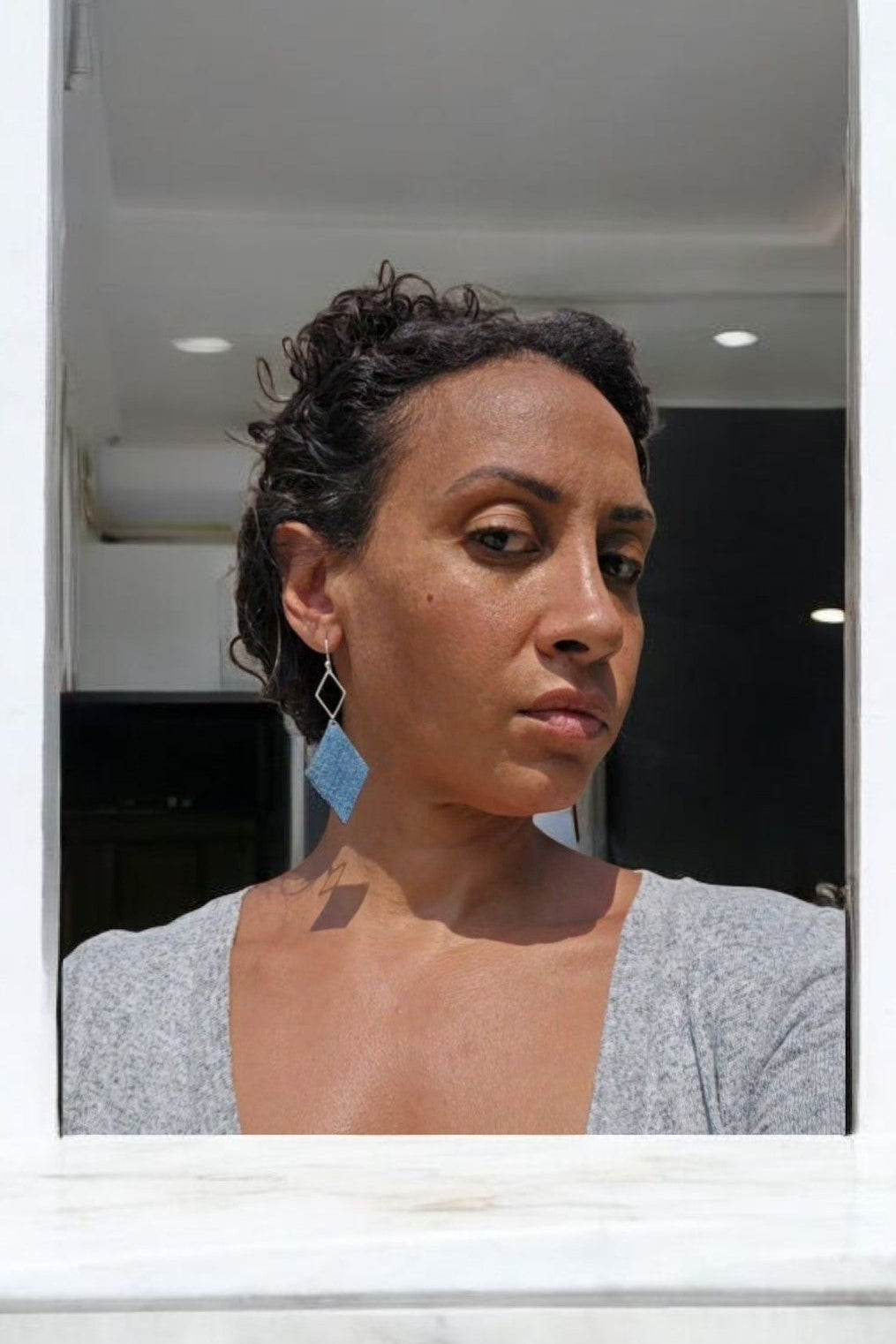Drop Diamond Denim Jean Earrings