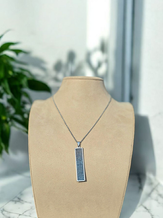 Denim Necklace- Stainless steel Long Rectangle plate Denim Pendant chain