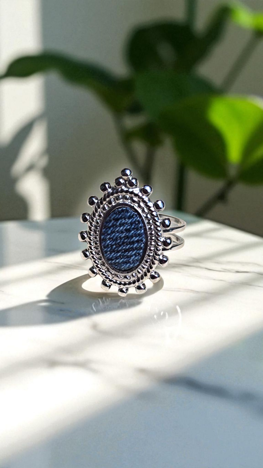 Denim Ring- Pointed Oval ball fan stainless steel adjustable finger Jean Ring
