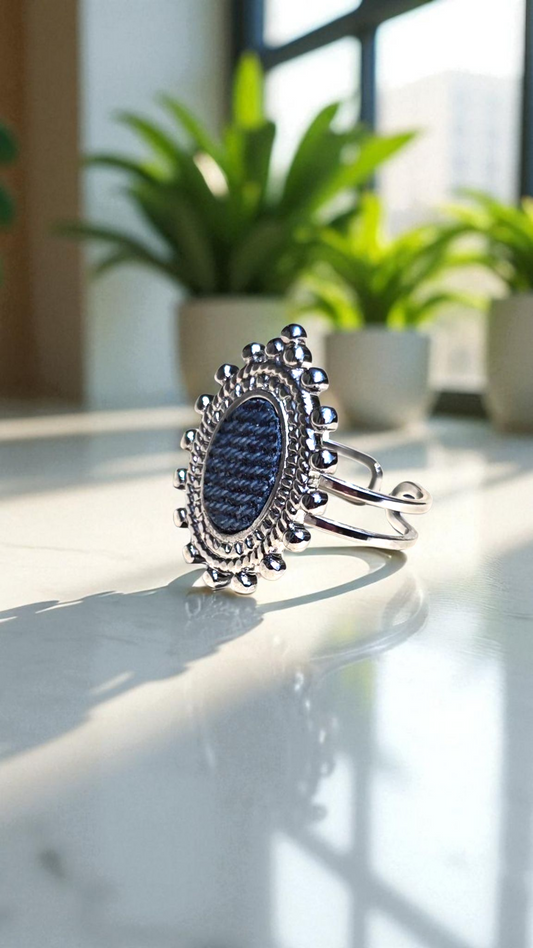 Denim Ring- Pointed Oval ball fan stainless steel adjustable finger Jean Ring