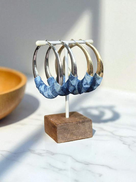 Denim Earrings- LARGE Round hoop jean earrings