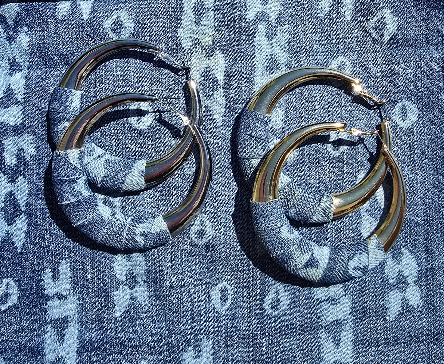 Denim Earrings- LARGE Round hoop jean earrings