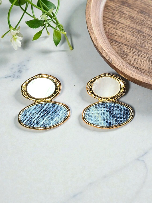 Denim Earrings- Mother of Pearl 18k Gold stainless steel Jean