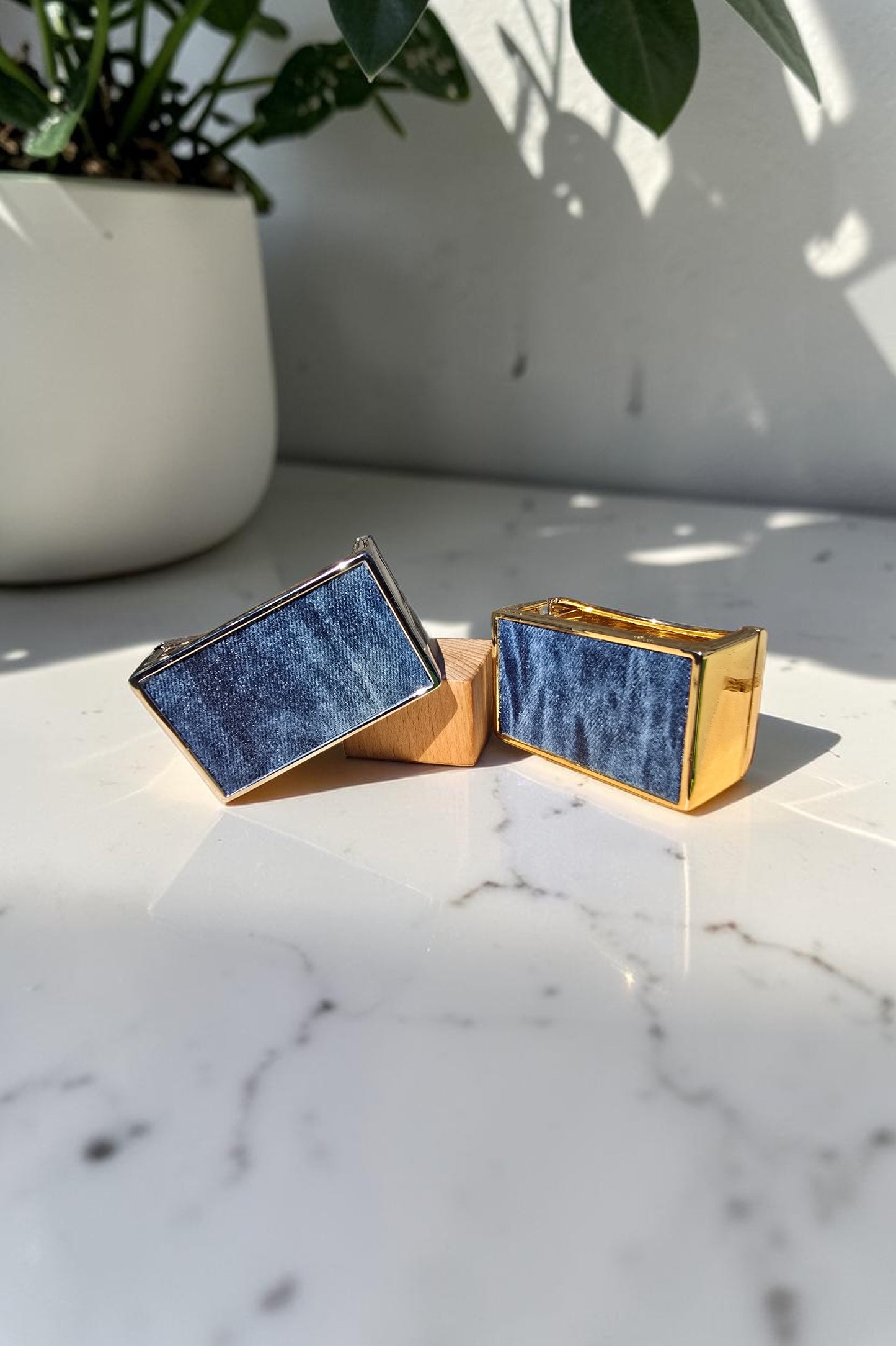 Denim Bracelet- Oversized plated rectangle jean cuff bracelet