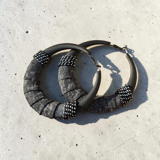 Denim Earrings- SEASONAL Black Round hoop jean earrings