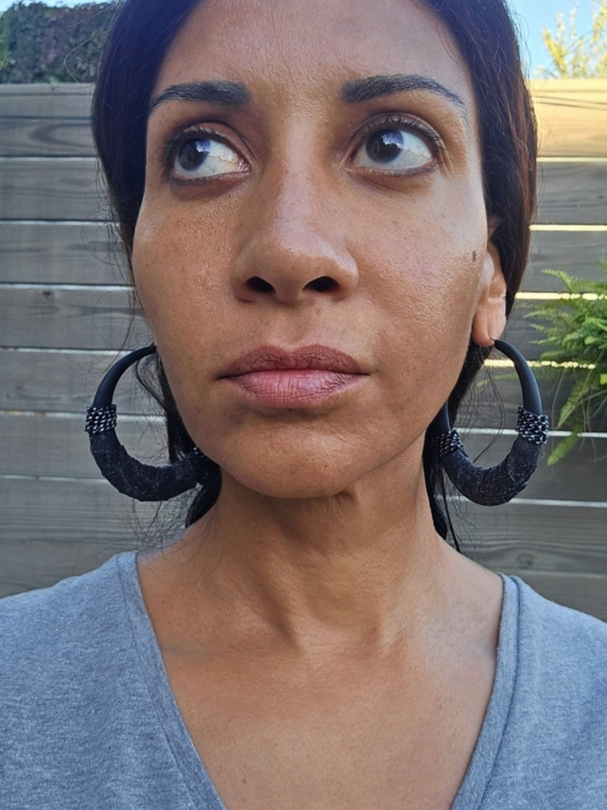 Denim Earrings- SEASONAL Black Round hoop jean earrings