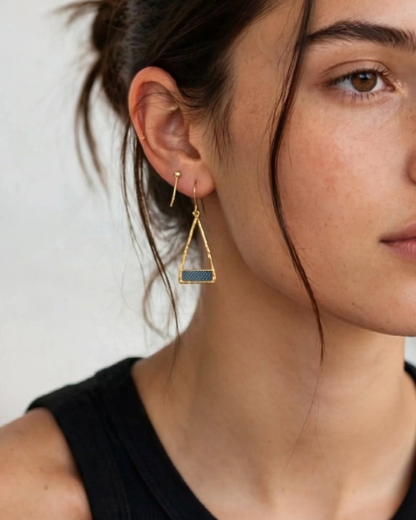 Denim trigonal dangle Jean Earrings