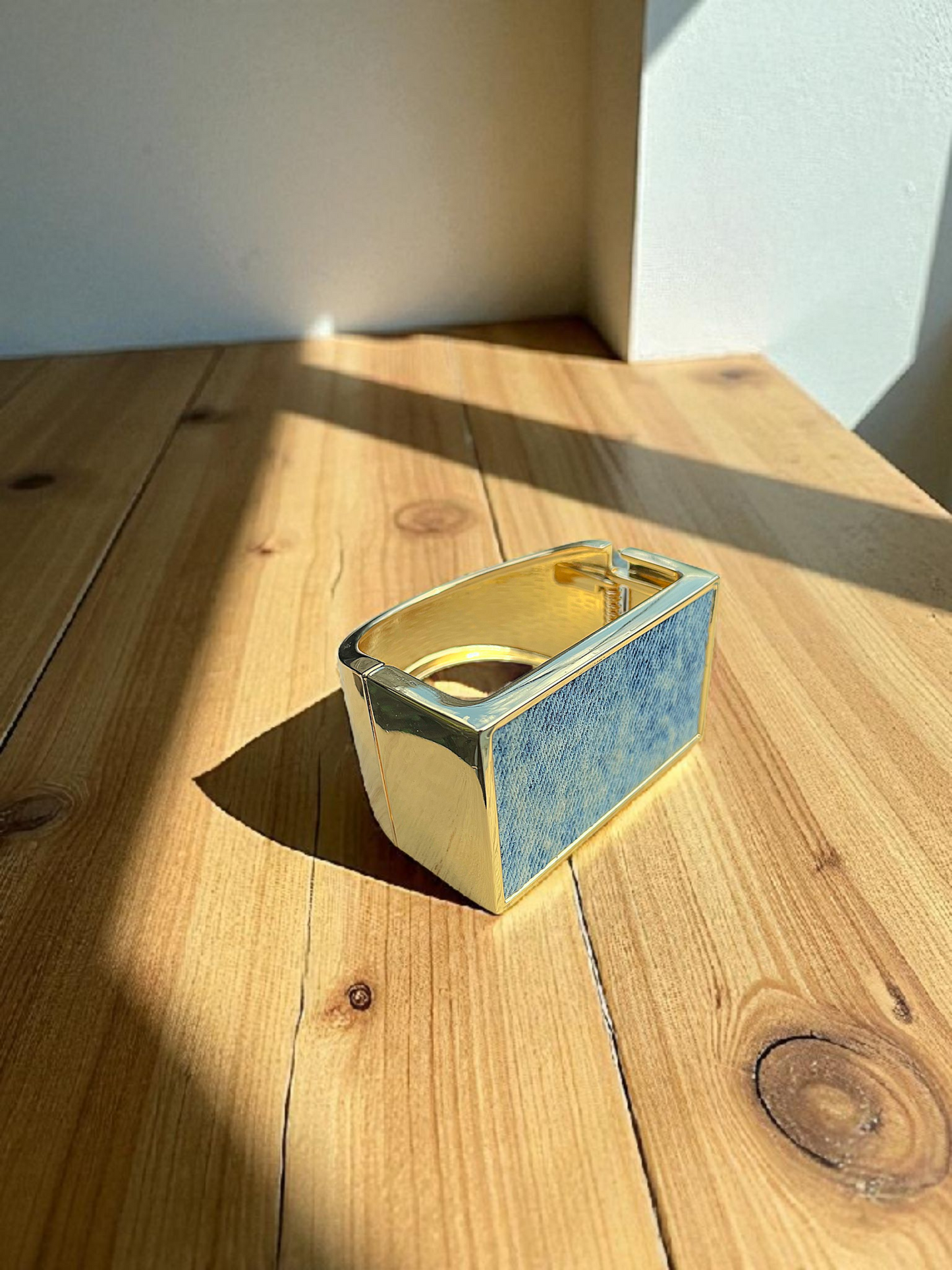 Denim Bracelet- Oversized plated rectangle jean cuff bracelet