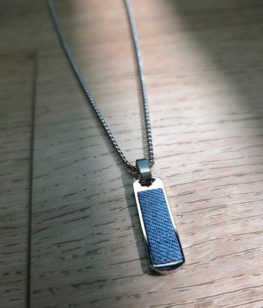 Denim Necklace- Masculine Stainless steel vertical rectangle Denim Pendant chain