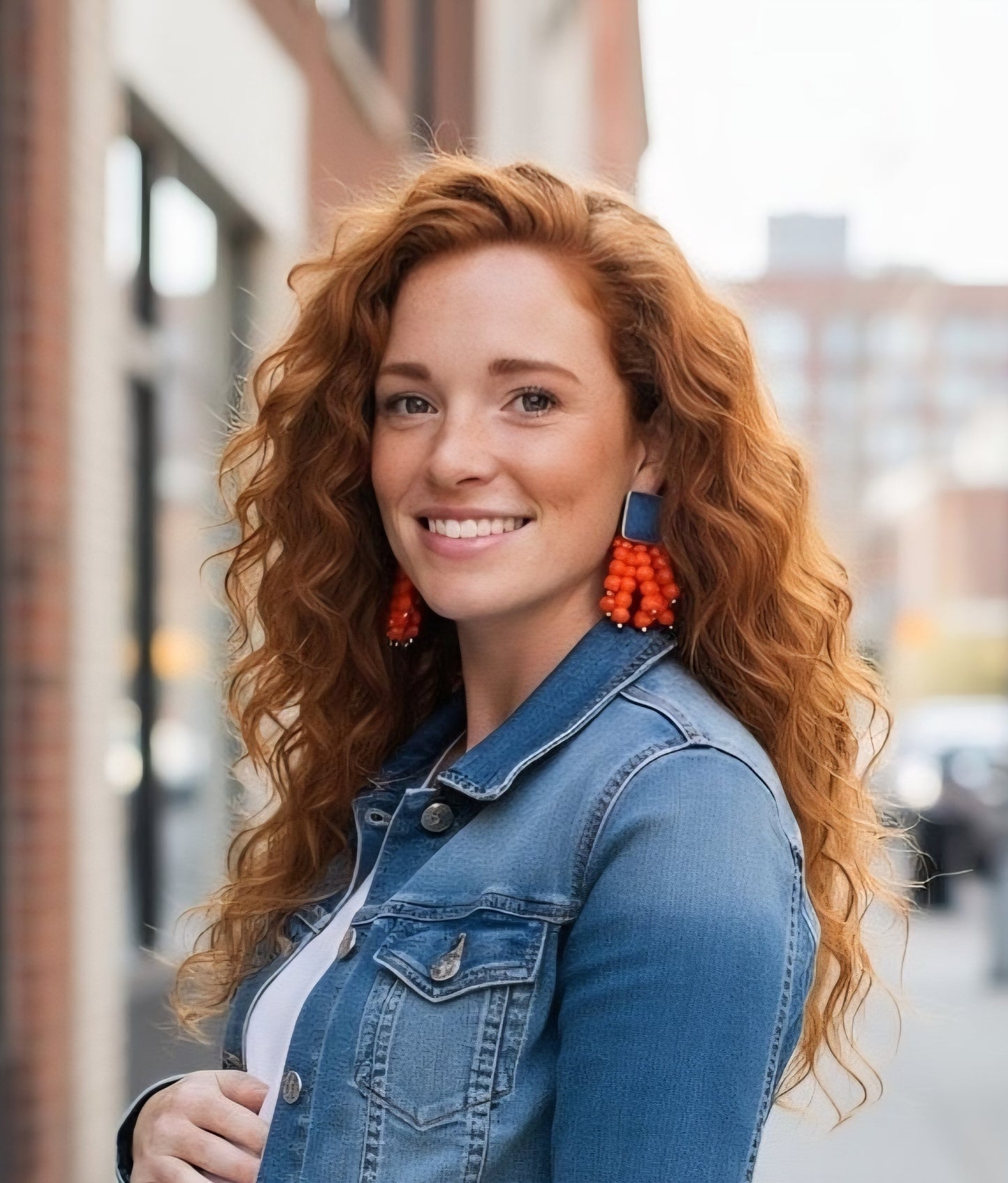 Denim Square Stud Bead Tassel Earrings- Gold plated Jean Tangerine