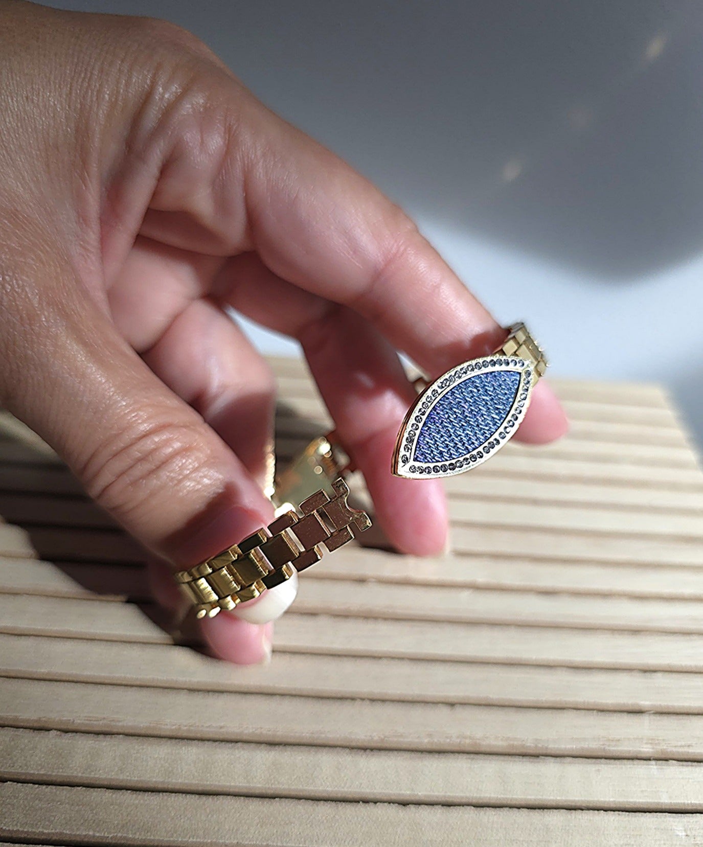 Denim Bracelet- Stainless steel 18K Gold rhinestone NFL jean link cuff bracelet