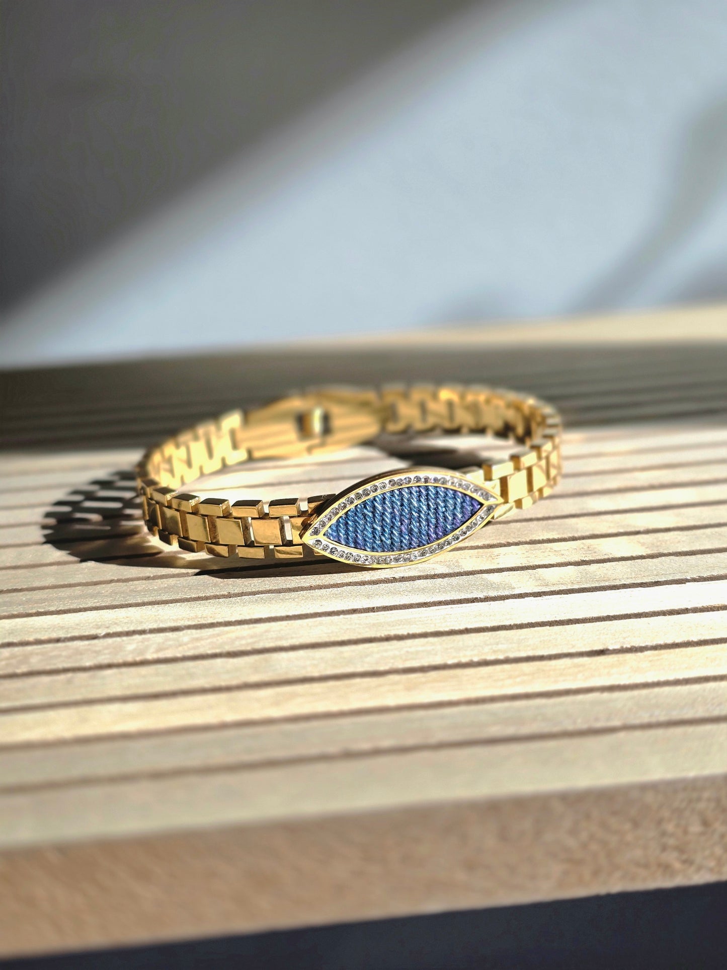 Denim Bracelet- Stainless steel 18K Gold rhinestone NFL jean link cuff bracelet