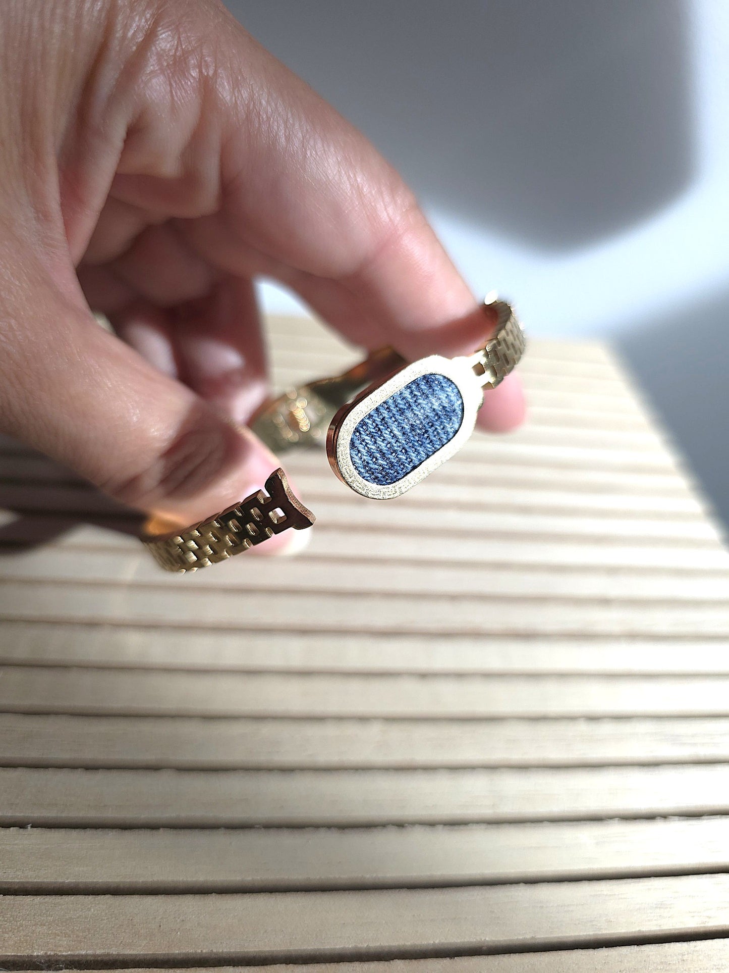 Denim Bracelet- Stainless steel 18K Gold oval jean link cuff bracelet