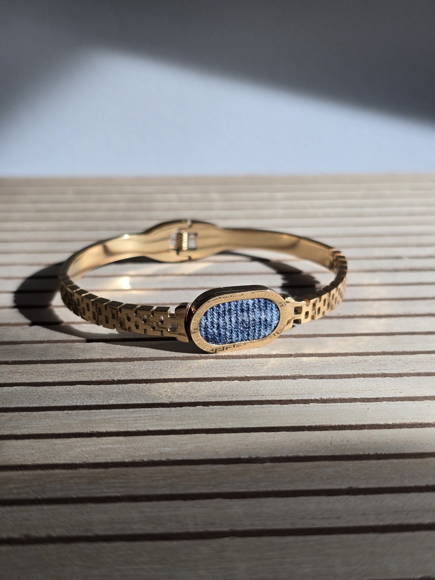 Denim Bracelet- Stainless steel 18K Gold oval jean link cuff bracelet