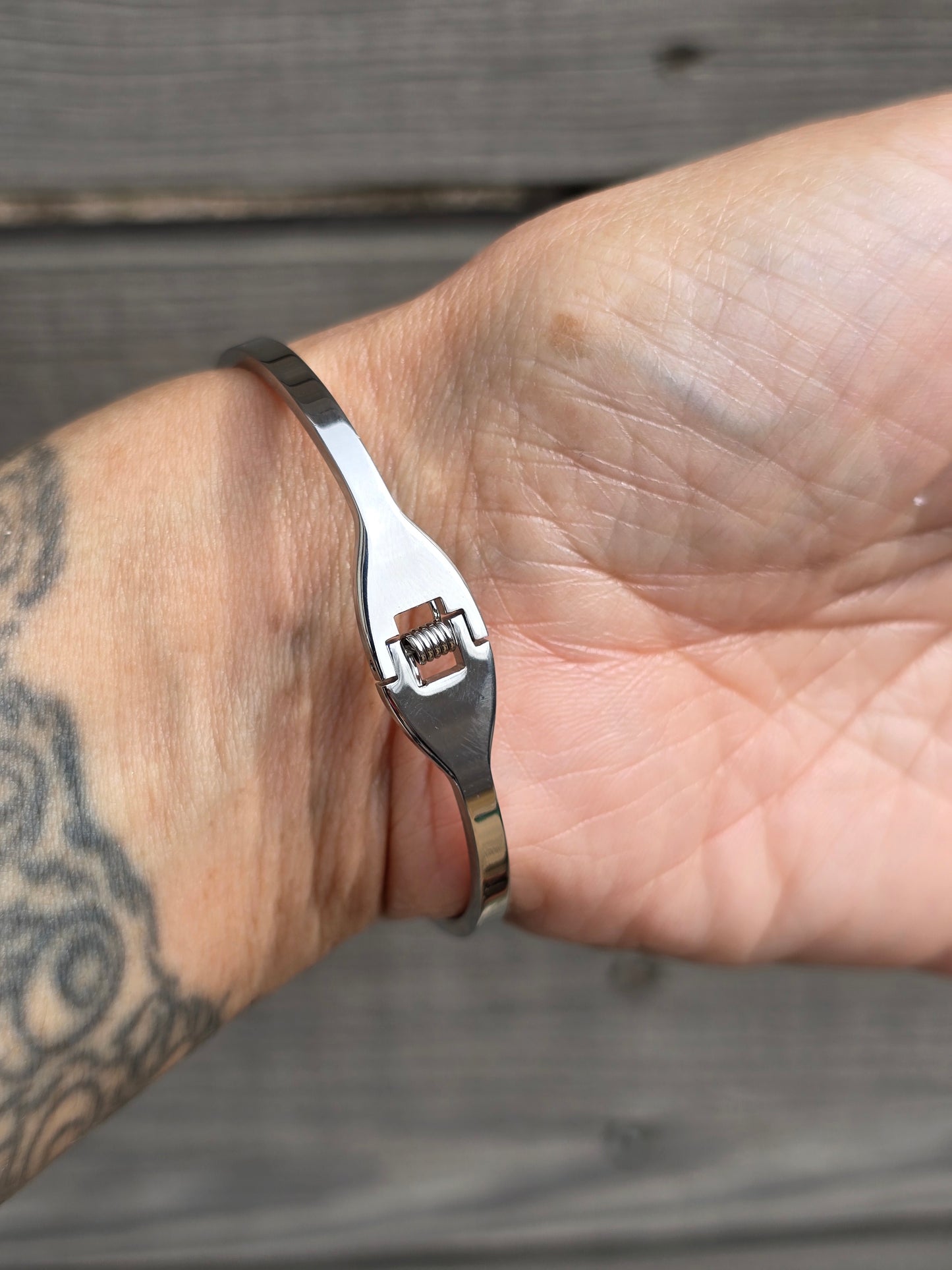 Denim Bracelet- Stainless steel jean T band cuff crystal