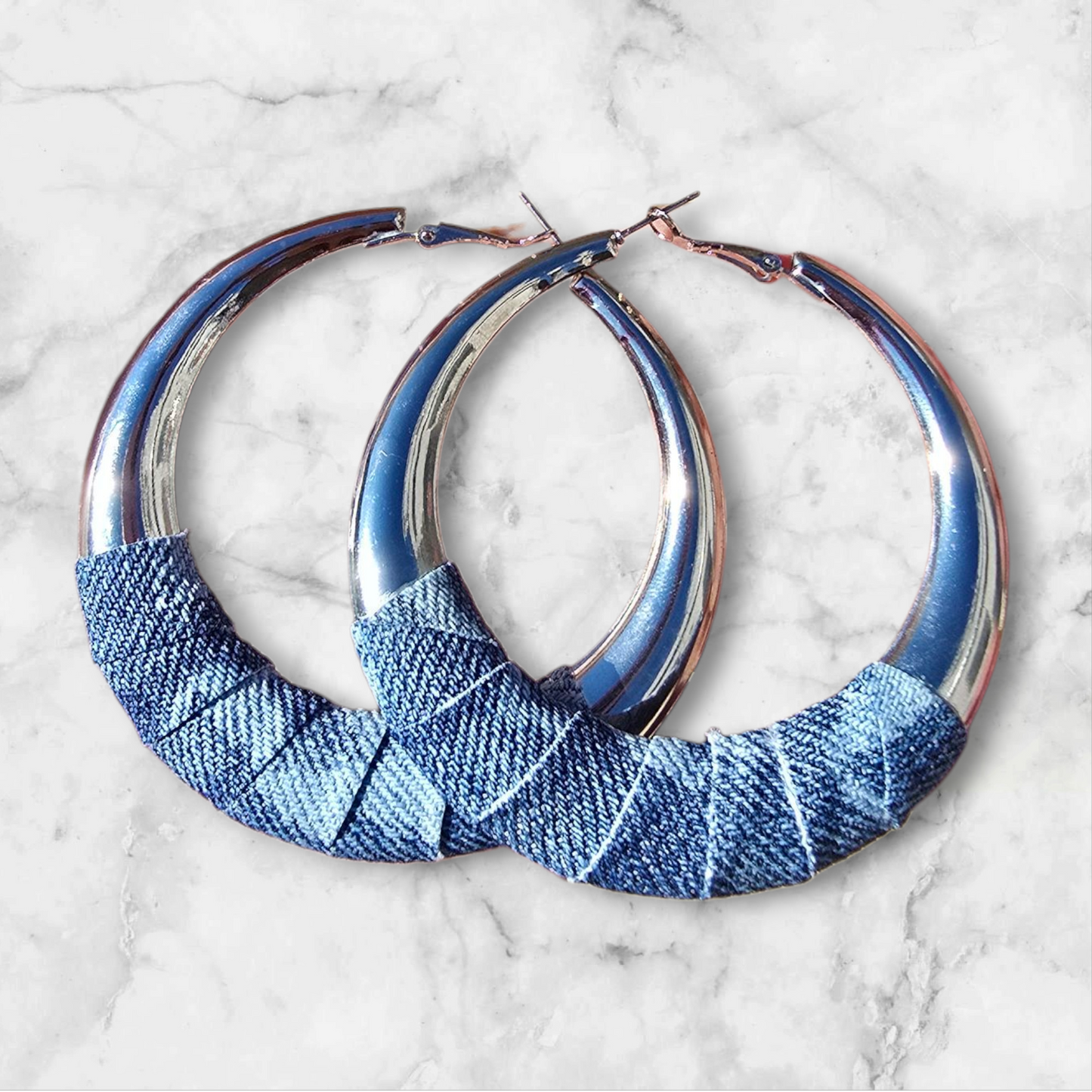Denim Earrings- LARGE Round hoop jean earrings