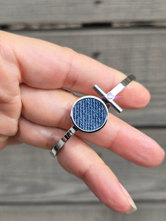 Denim Bracelet- Stainless steel jean T band cuff crystal