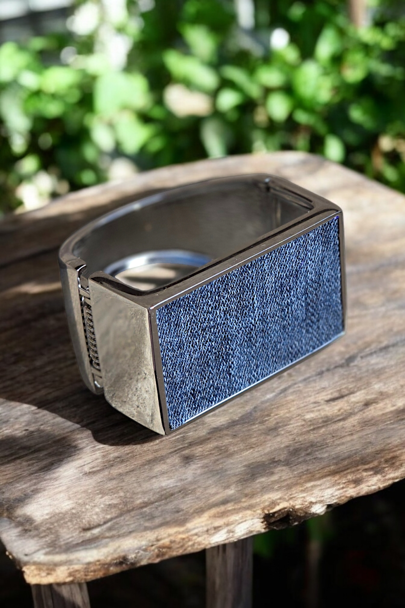 Denim Bracelet- Oversized plated rectangle jean cuff bracelet