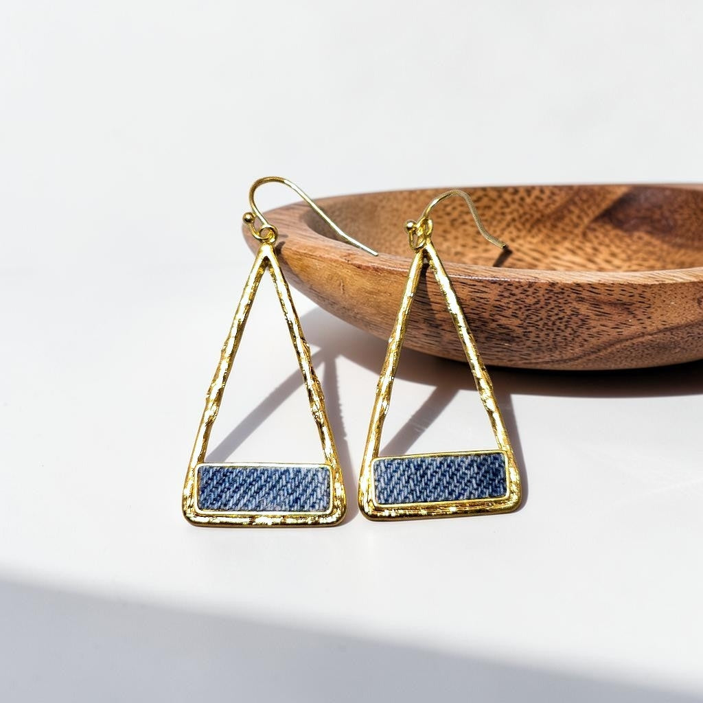 Denim trigonal dangle Jean Earrings