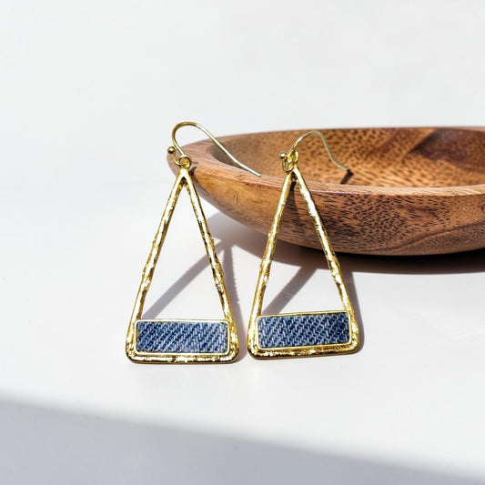 Denim trigonal dangle Jean gold-plated Earrings