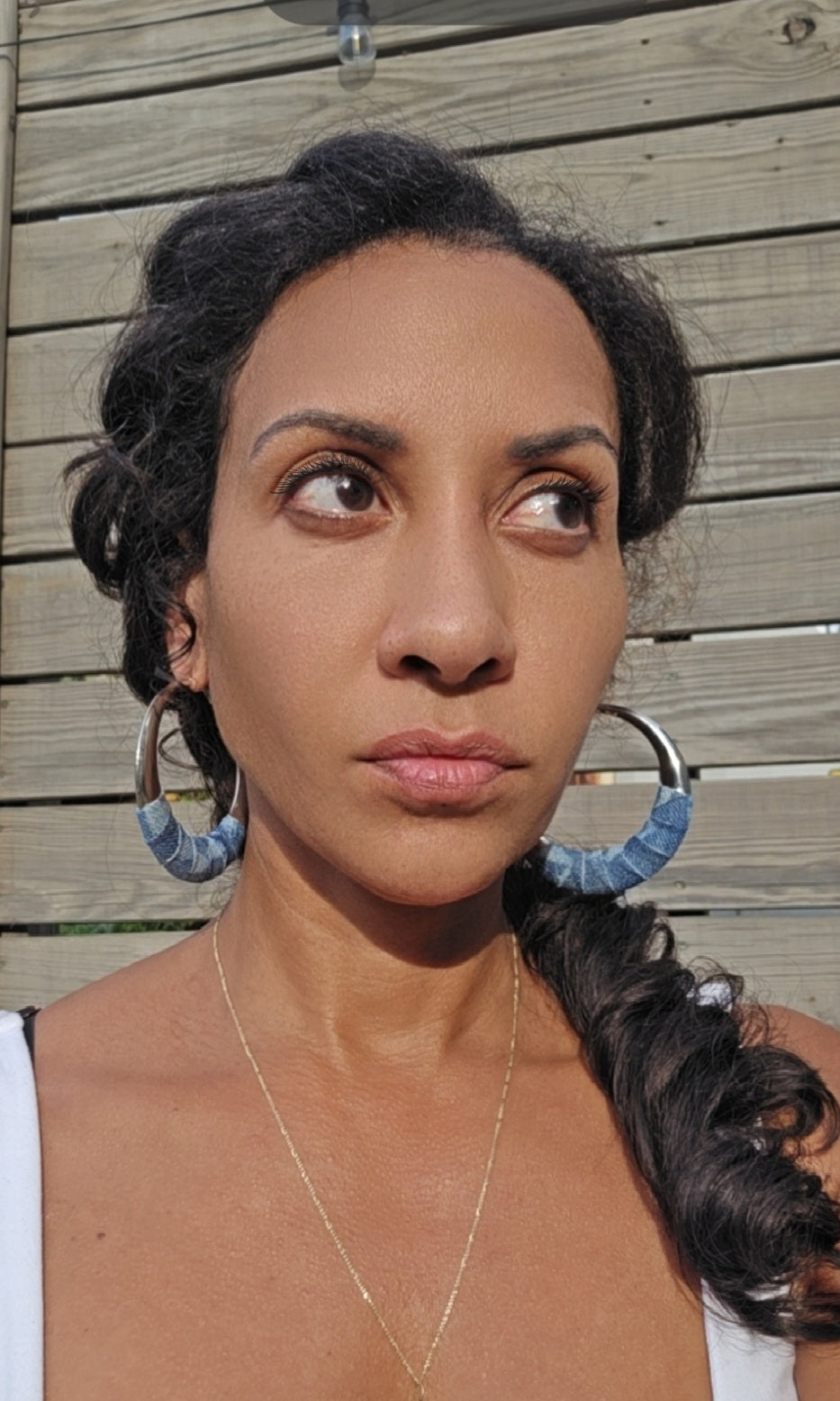 Denim Earrings- LARGE Round hoop jean earrings