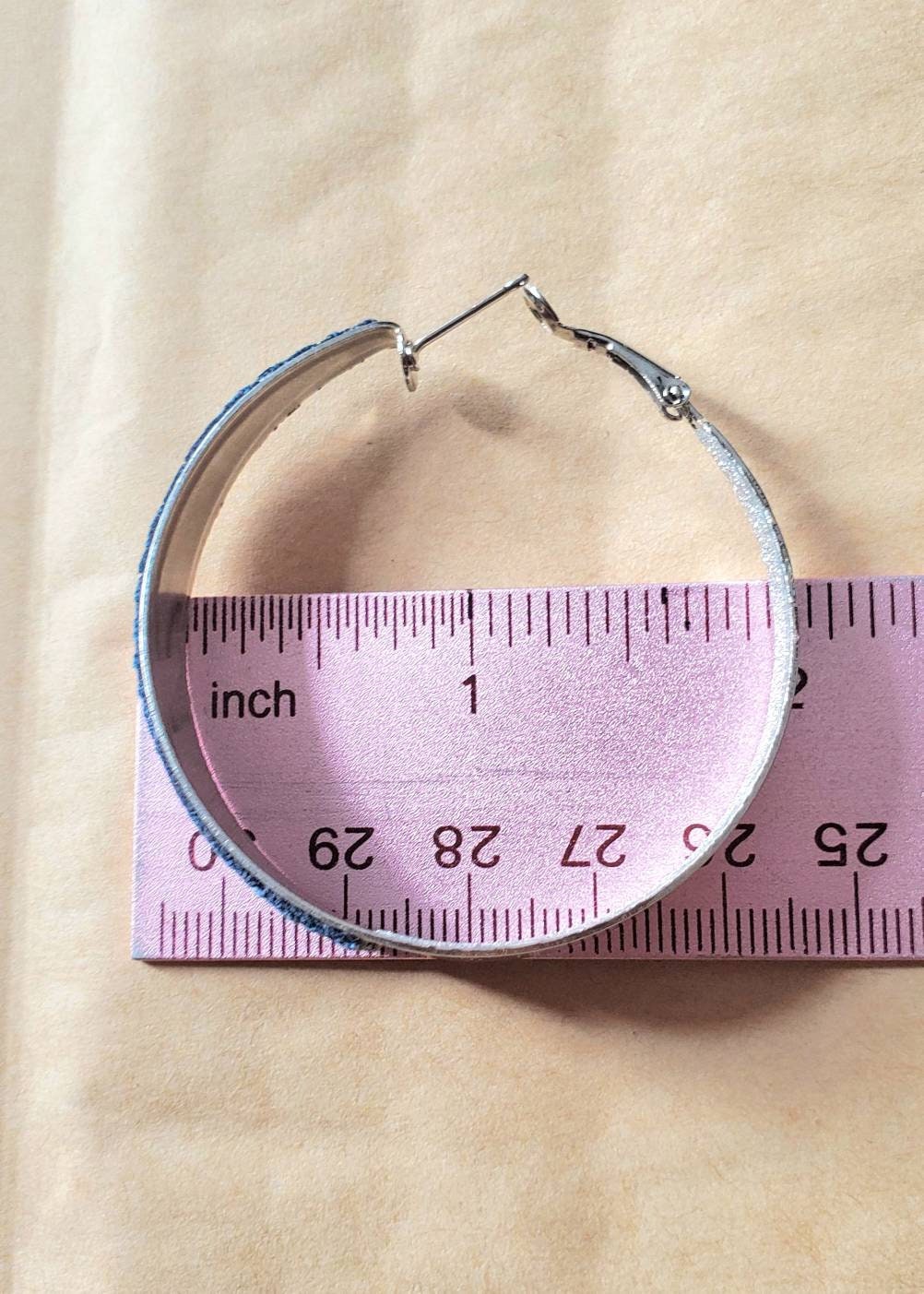 Denim Earrings- Denim hoop jean earrings Acid washed GOLD plated