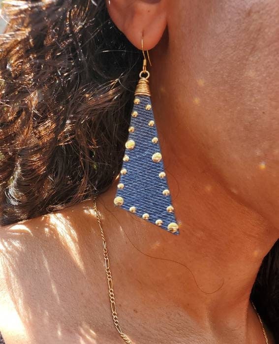 Denim Earrings- Scalene Studded Jean w/ pleather back