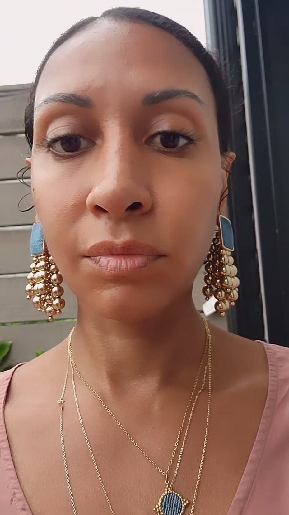 Denim Square Stud Bead Tassel Earrings- Gold plated Jean GOLDEN