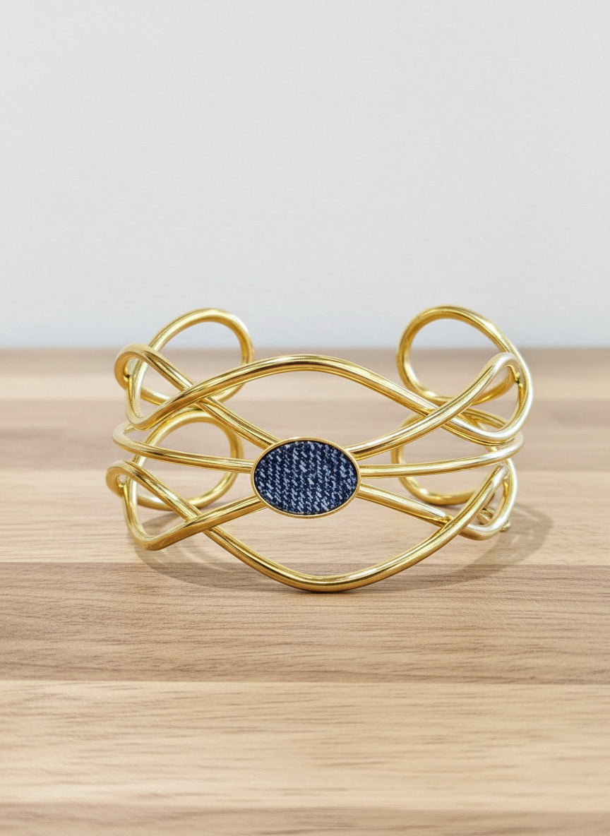Denim Bracelet- Gold Stainless Steel scrambled Wire  jean cuff bracelet