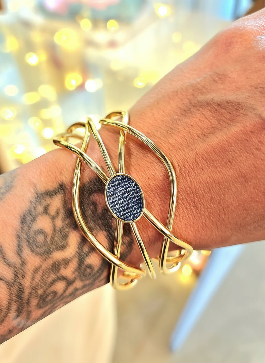 Denim Bracelet- Gold Stainless Steel scrambled Wire  jean cuff bracelet
