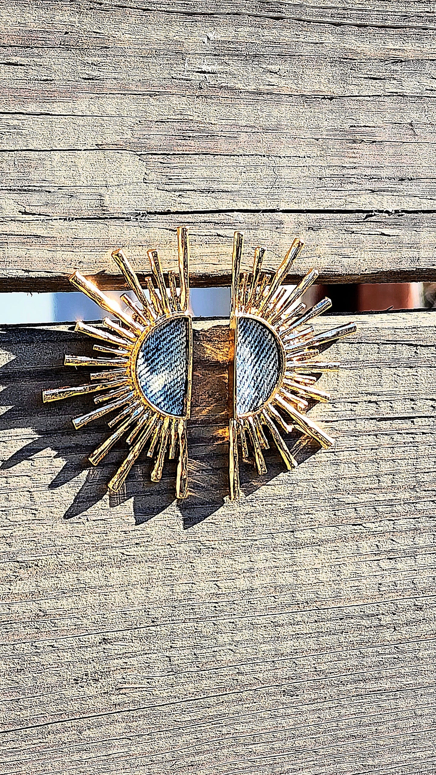 Denim Stud Earrings- GOLD plated acid washed Jean Sunray earrings