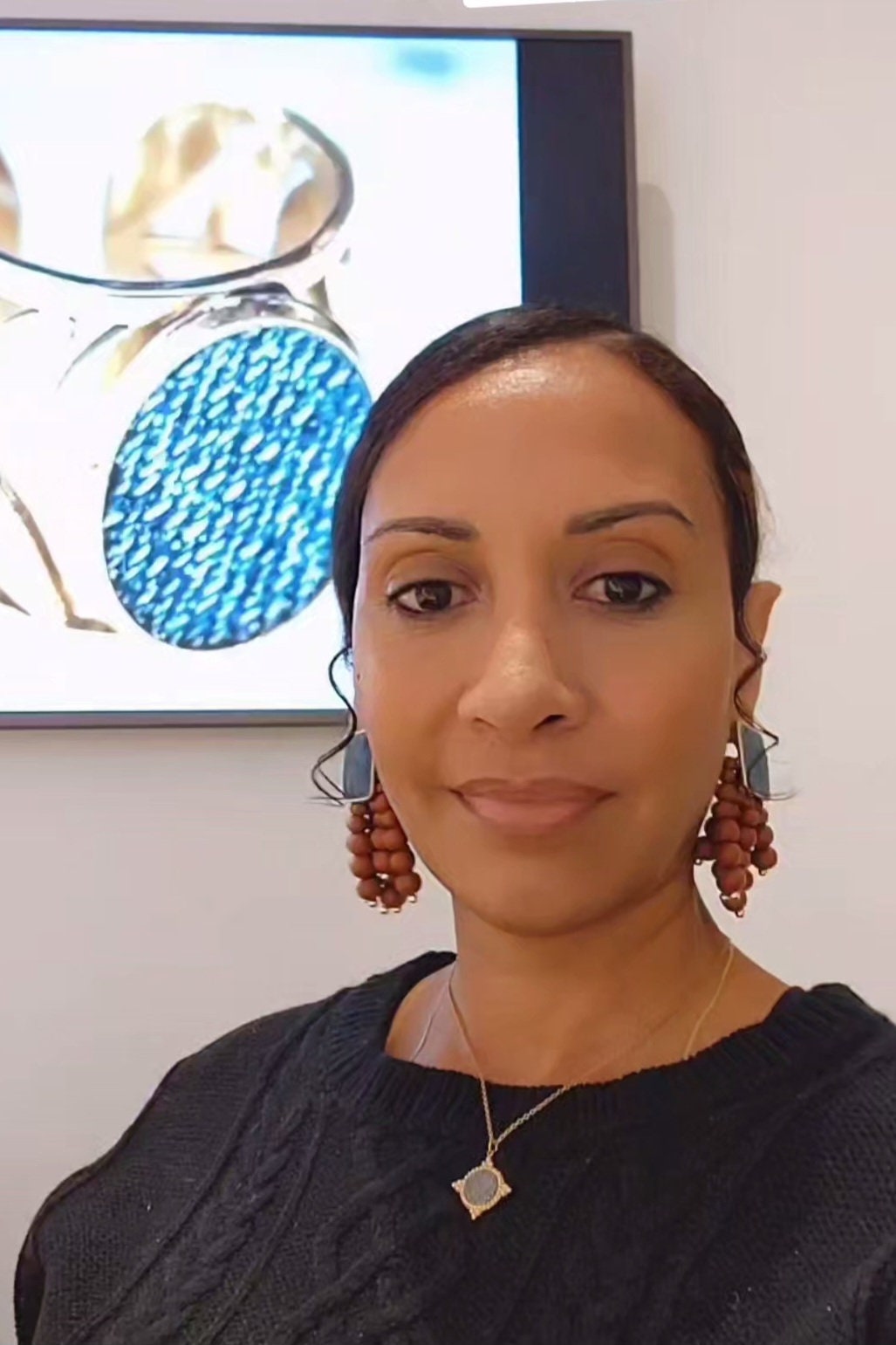 Denim Square Stud Bead Tassel Earrings- Gold plated Jean BROWN