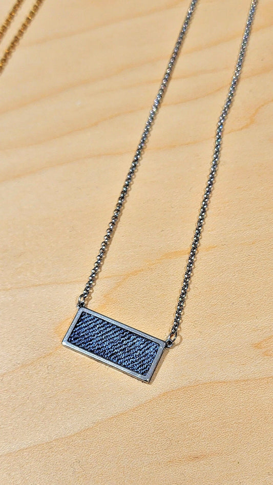 Denim Necklace- Stainless steel Rectangle plate Denim Pendant chain