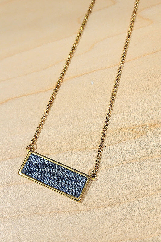Denim Necklace- Stainless steel Gold Rectangle plate Denim Pendant chain