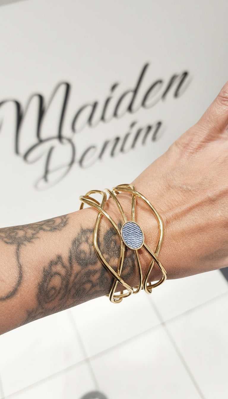Denim Bracelet- Gold Stainless Steel scrambled Wire  jean cuff bracelet