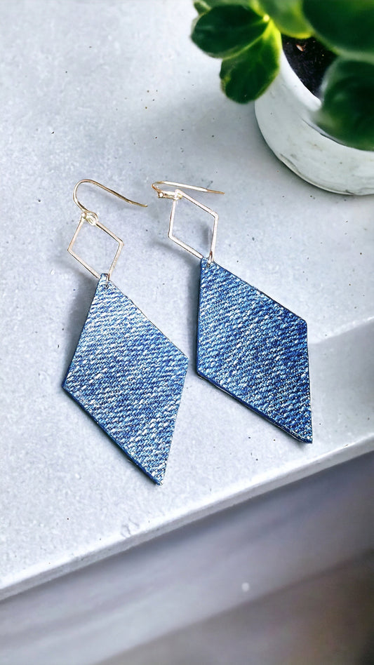 Drop Diamond Denim Jean Earrings
