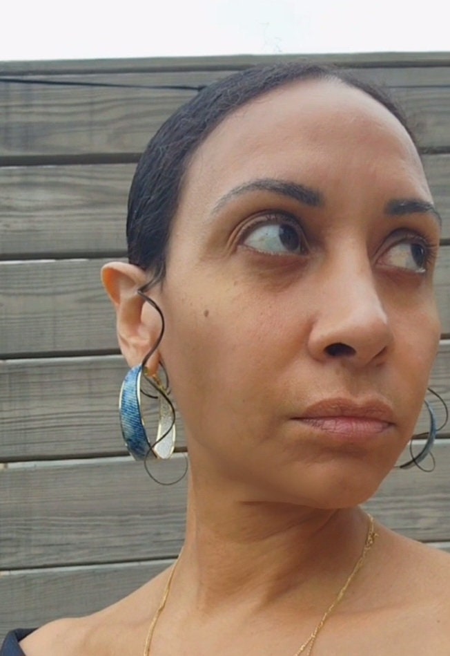 Denim Earrings- Denim hoop jean earrings Acid washed GOLD plated