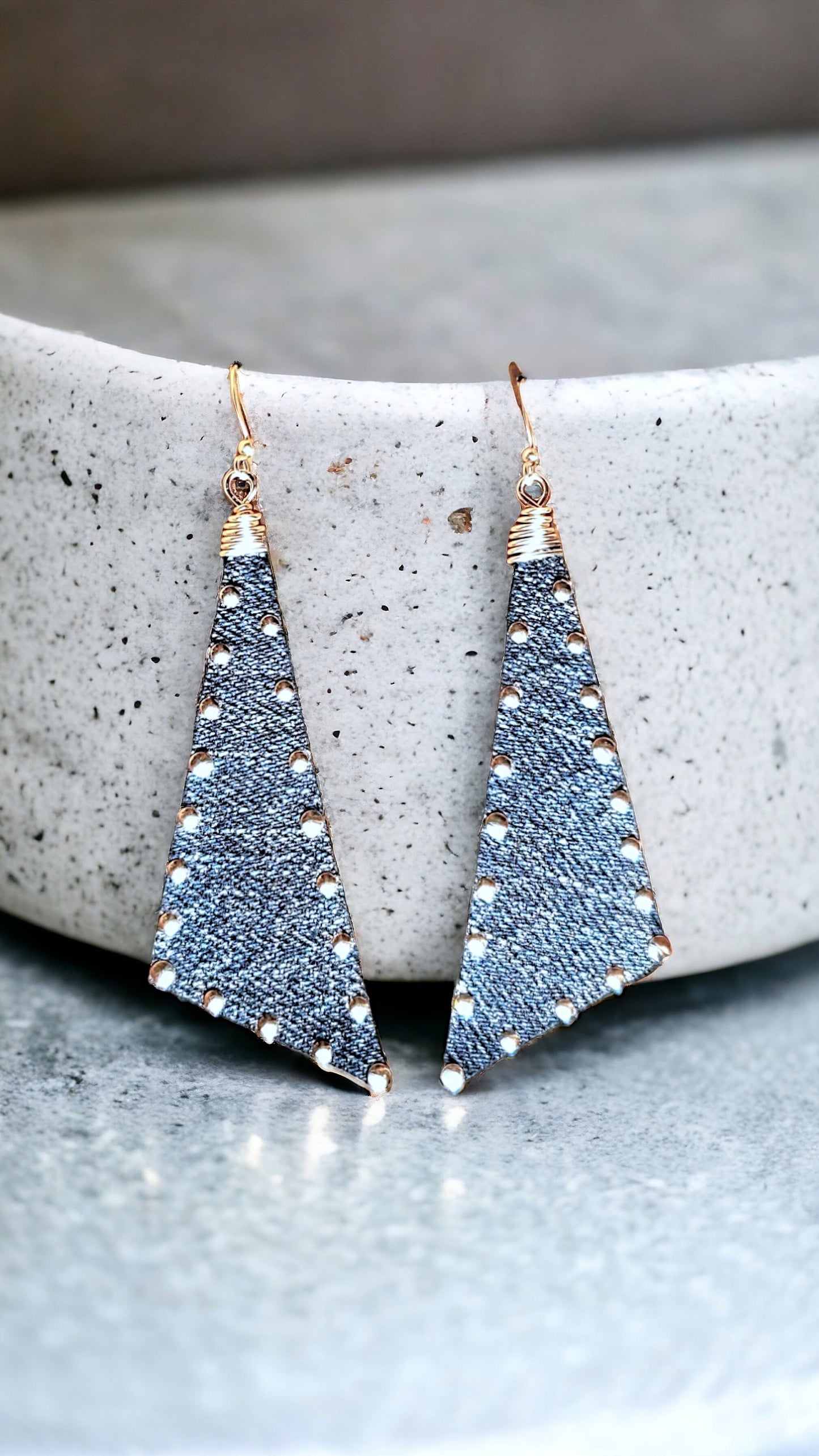 Denim Earrings- Scalene Studded Jean w/ pleather back