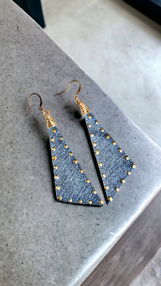 Denim Earrings- Scalene Studded Jean w/ pleather back