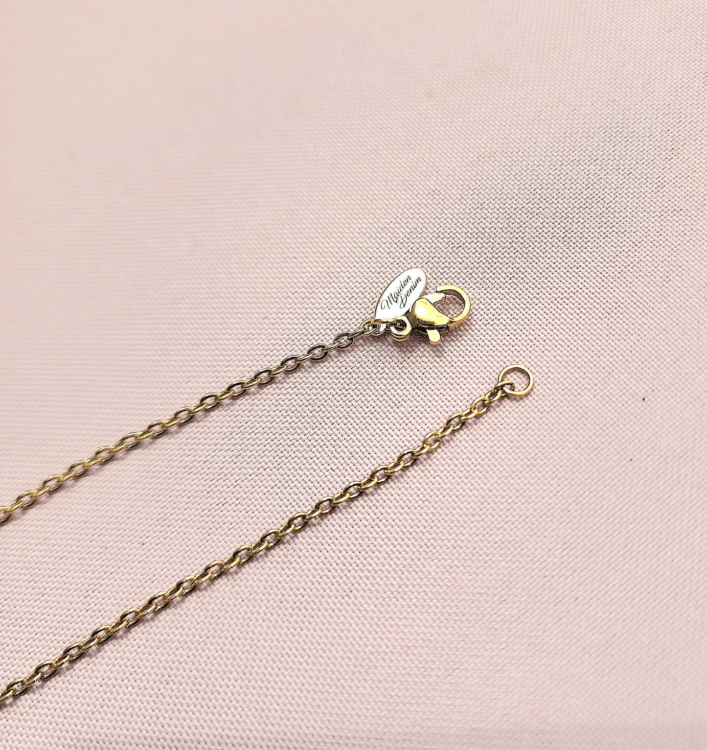 Denim Necklace- Stainless steel Gold Square acid wash Denim Pendant