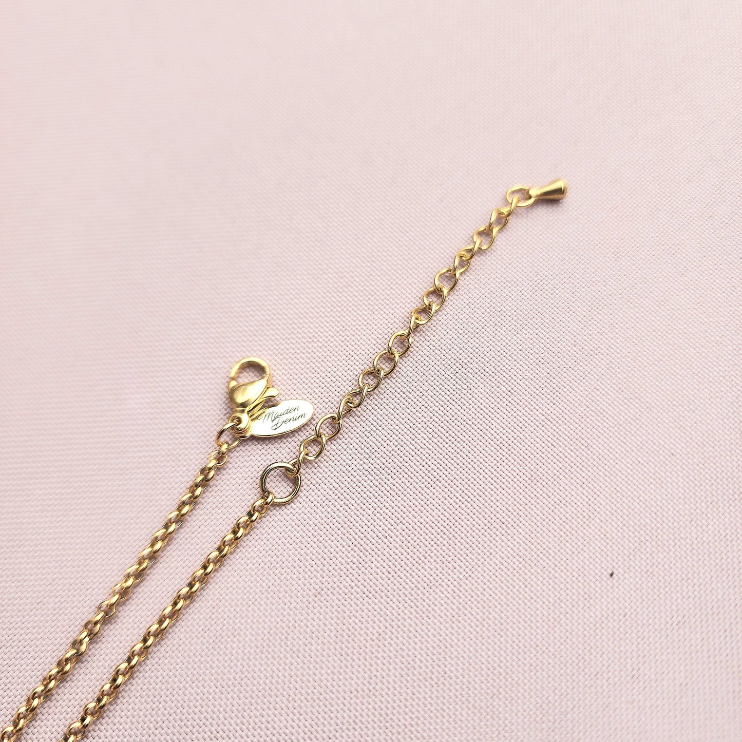 Denim Necklace- Stainless steel Gold Rectangle plate Denim Pendant chain