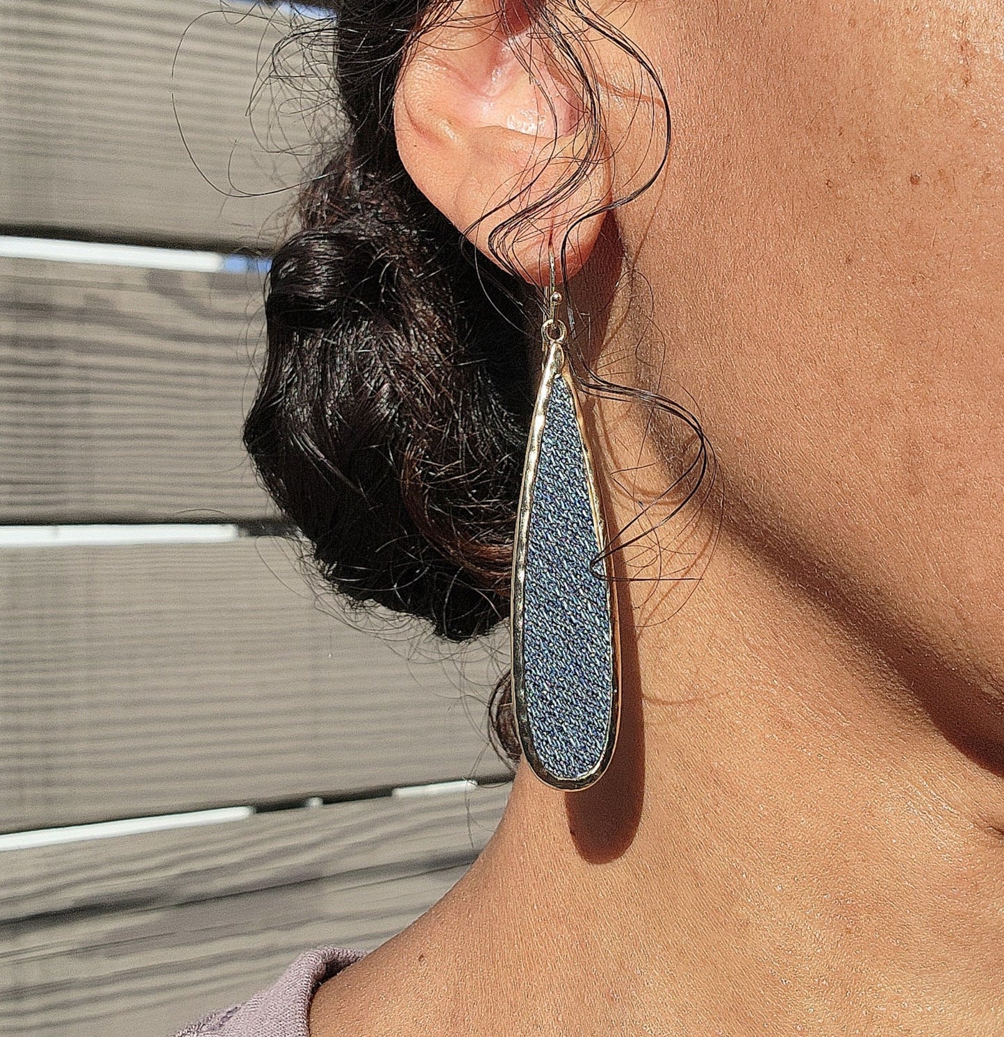 Long Gold Drop Denim Jean Earrings