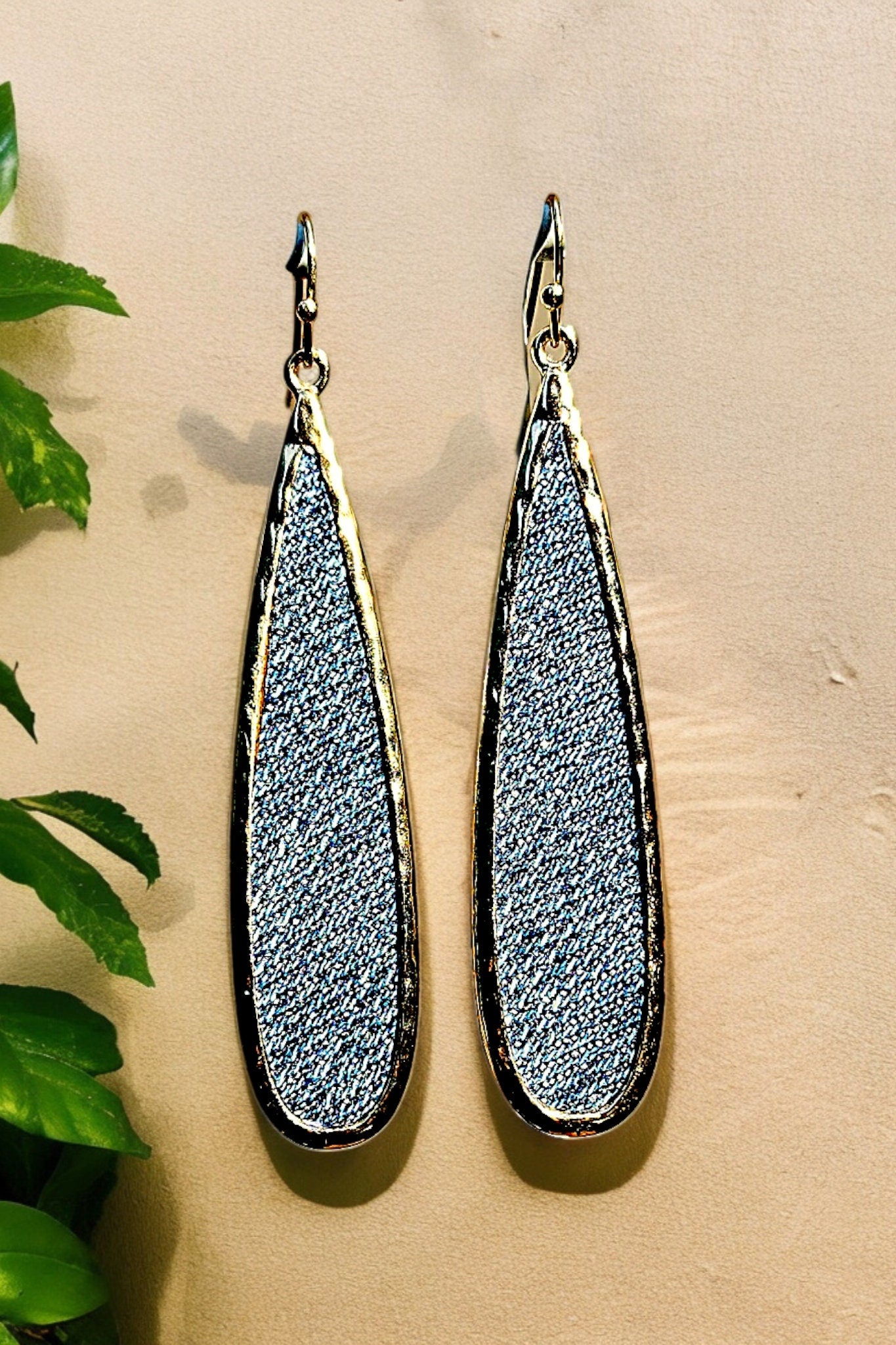 Long Gold Drop Denim Jean Earrings