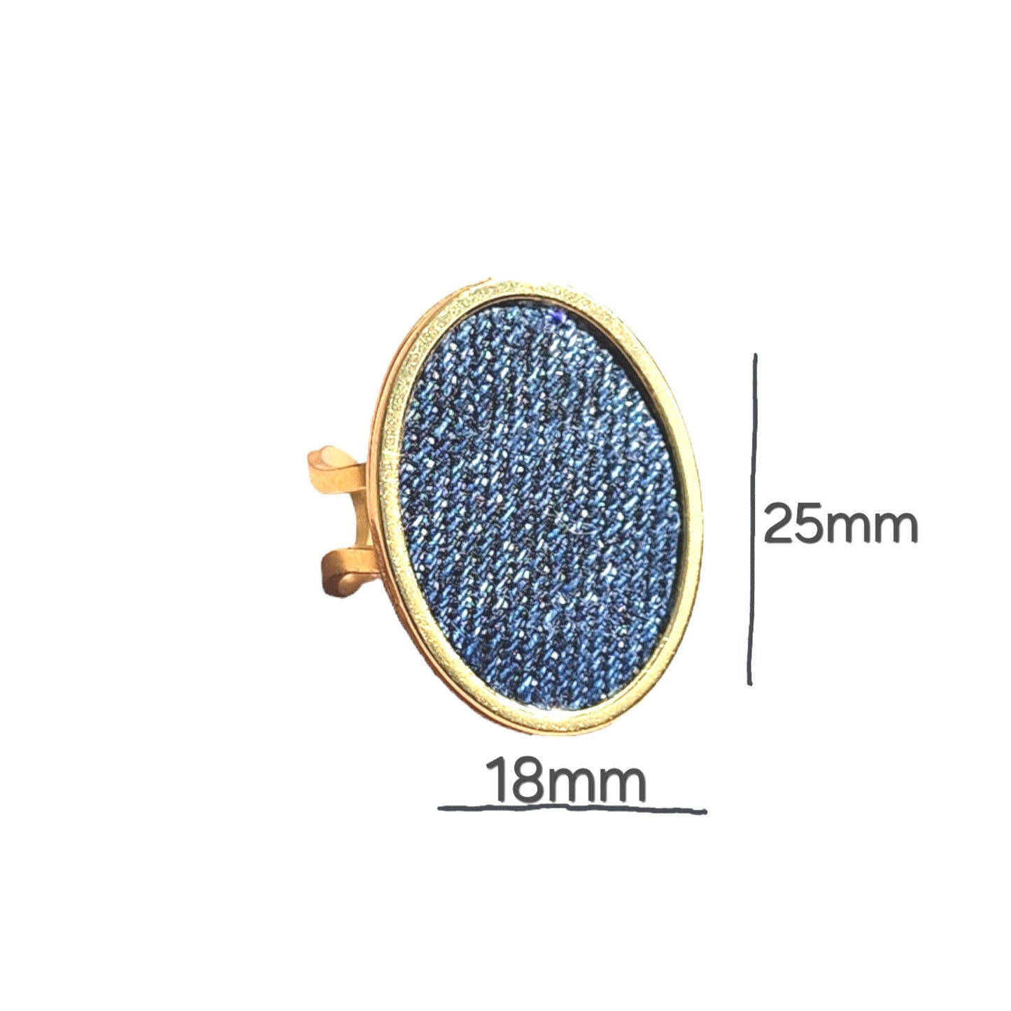 Denim Ring- Oval stainless steel silver or gold adjustable finger Jean Ring