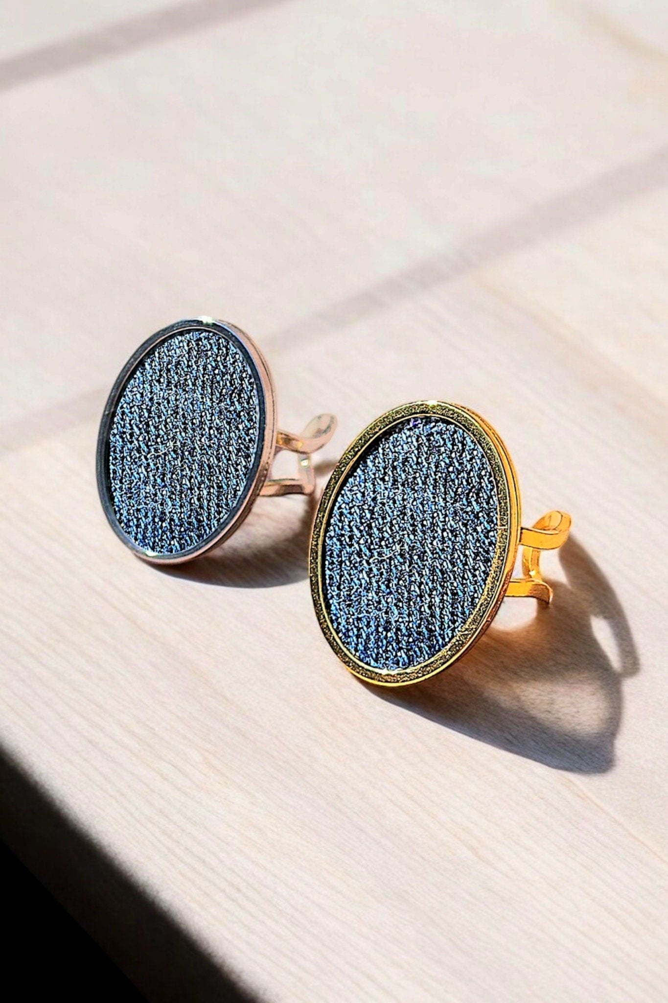 Denim Ring- Oval stainless steel silver or gold adjustable finger Jean Ring