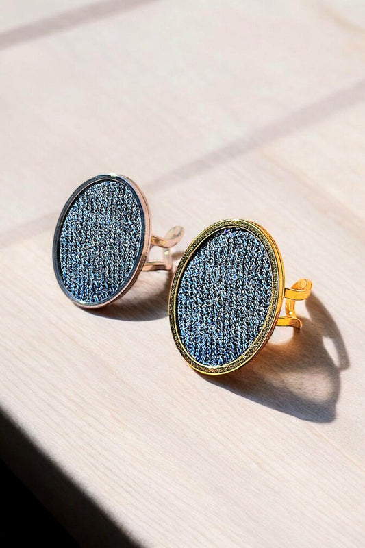 Denim Ring- Oval stainless steel silver or gold adjustable finger Jean Ring