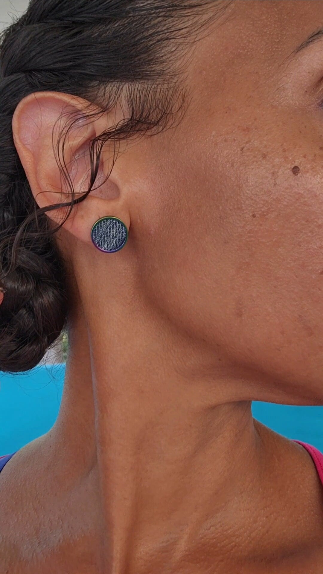 Denim Earrings- Bold Round 12mm Pendant Jean Stud