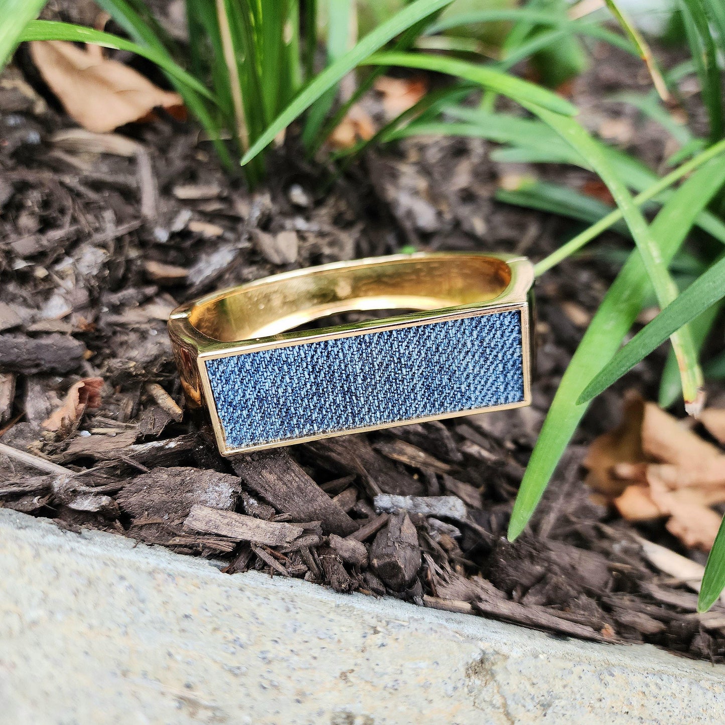 Denim Bracelet- GOLD plated rectangle jean link cuff bracelet