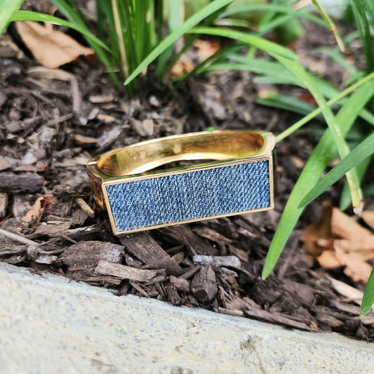 Denim Bracelet- GOLD plated rectangle jean link cuff bracelet