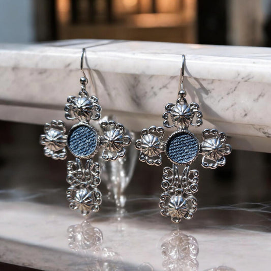 Maiden Denim Silver cross stainless steel Earrings